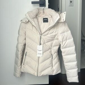 NWT Zara Down Puffer Jacket Cream XS